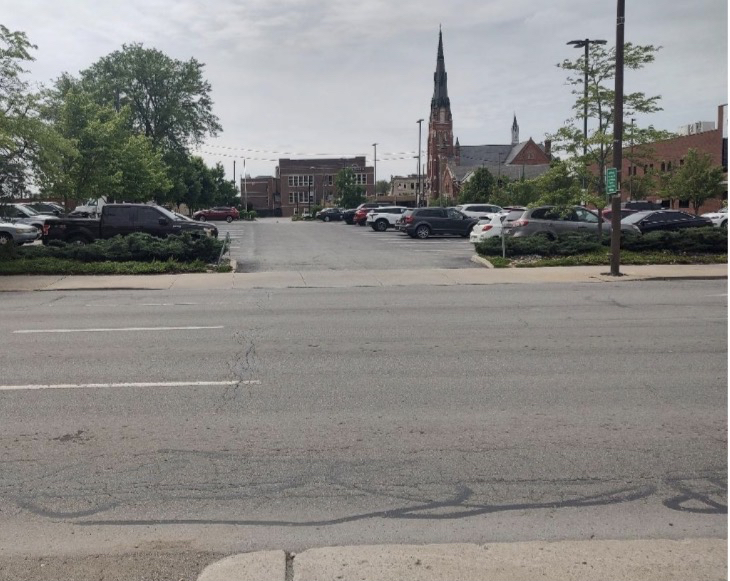 View of elementary school from the proposed low-barrier homeless shelter site just 582 feet away